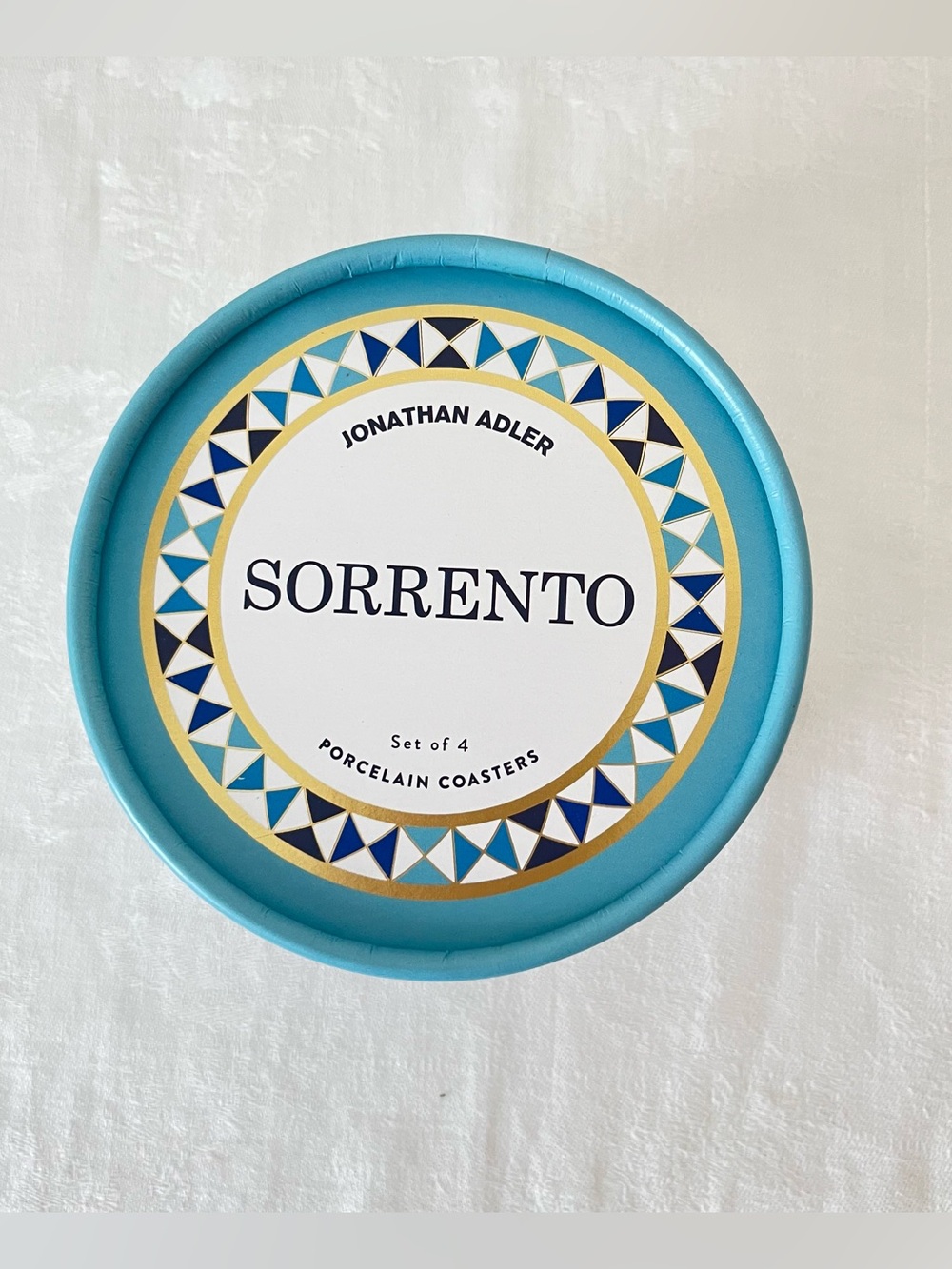 Jonathan Adler NWT Sorrento Blue and White Geometric Coaster Set of Four - Picture 4 of 13